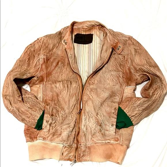 O.41 Genuin leather wrinkled bomber jacket. - Picture 1 of 6